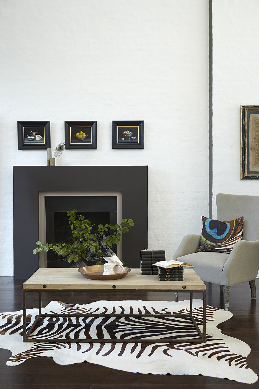 grey sitting room by little greene dark grey fireplace - Mad About The