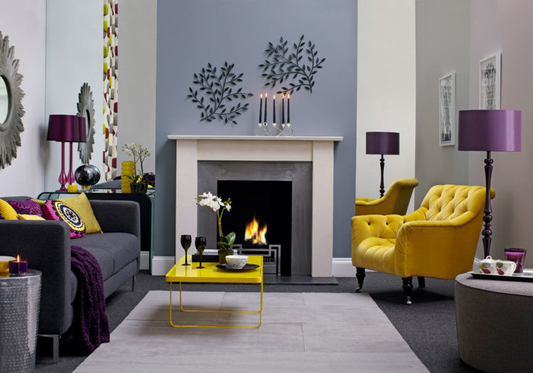 purple and yellow living room